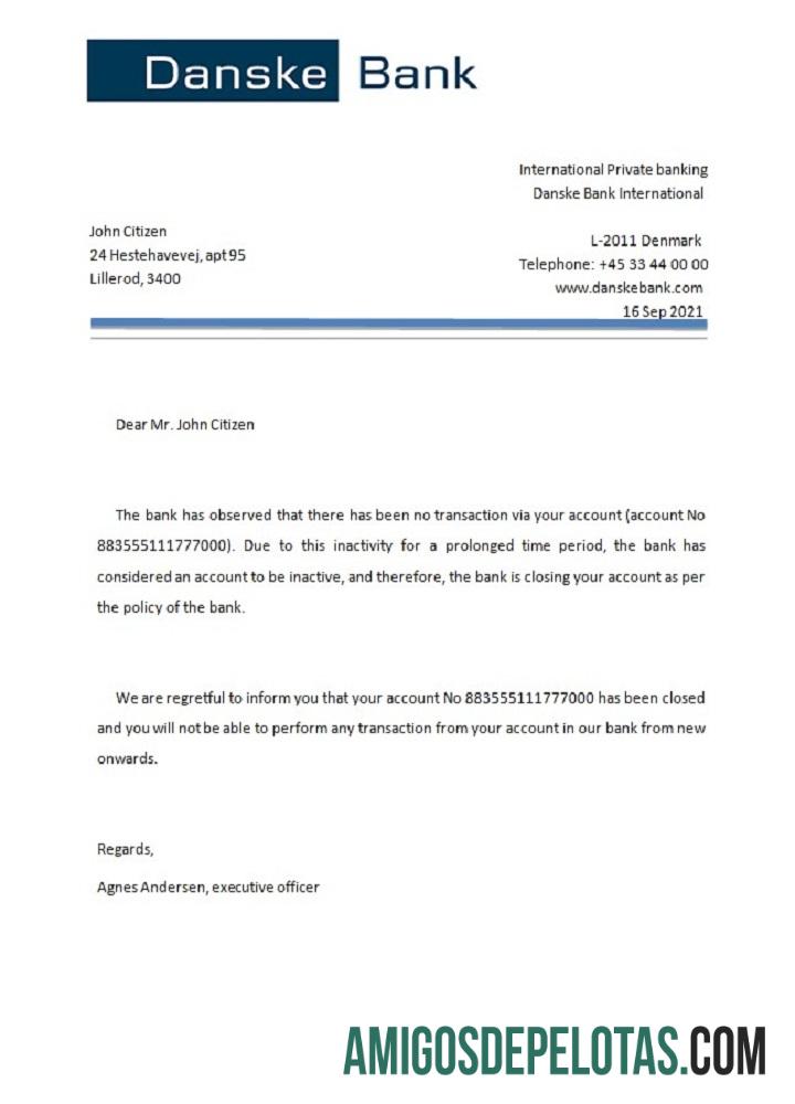 Referência de fechamento do Danskebank da Dinamarca exemplo